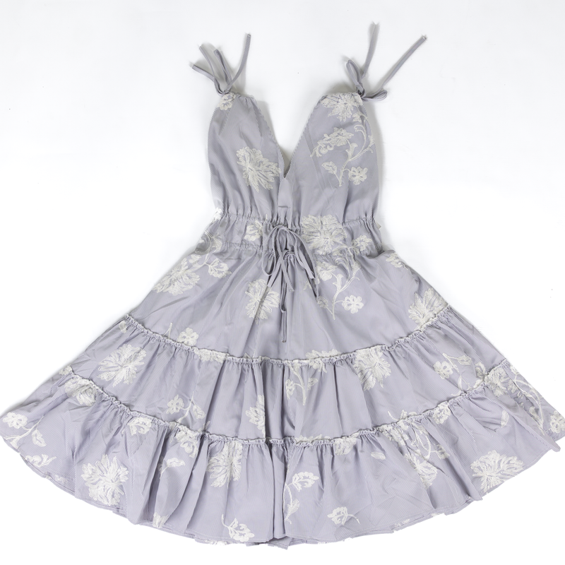 Women's Easel Blue Striped Floral Embroidery Dress SD300028