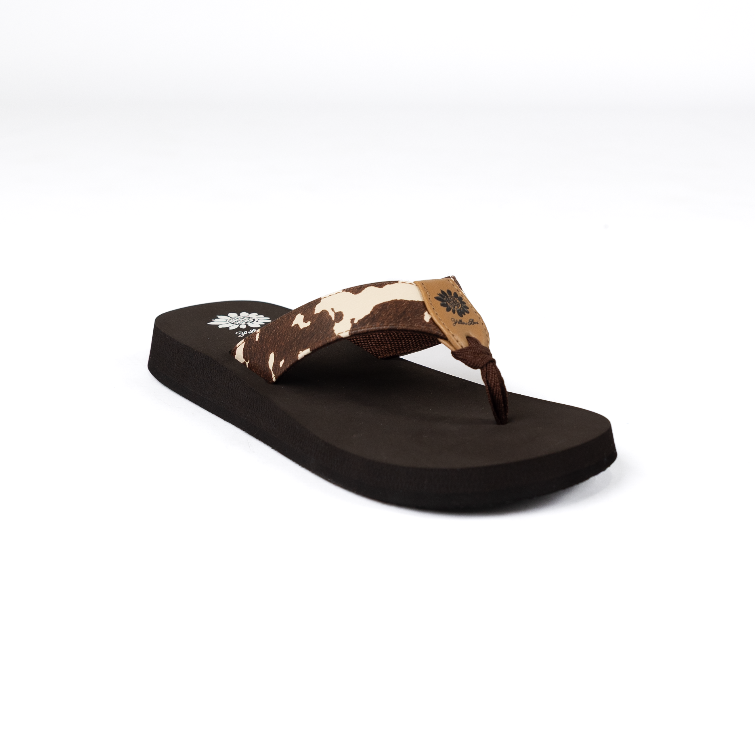 Women's Yellow Box Flexter Cow Print Flip Flops 66355-COW
