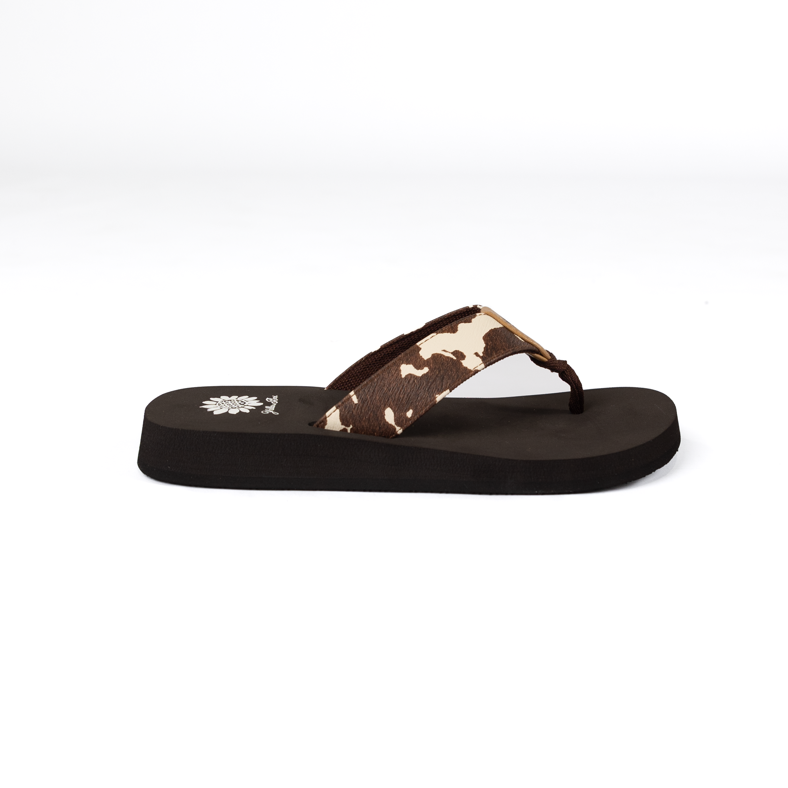 Women's Yellow Box Flexter Cow Print Flip Flops 66355-COW