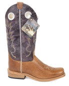 Old West Youth Boy's Brown Square Toe Boots with Purple Top 8211Y