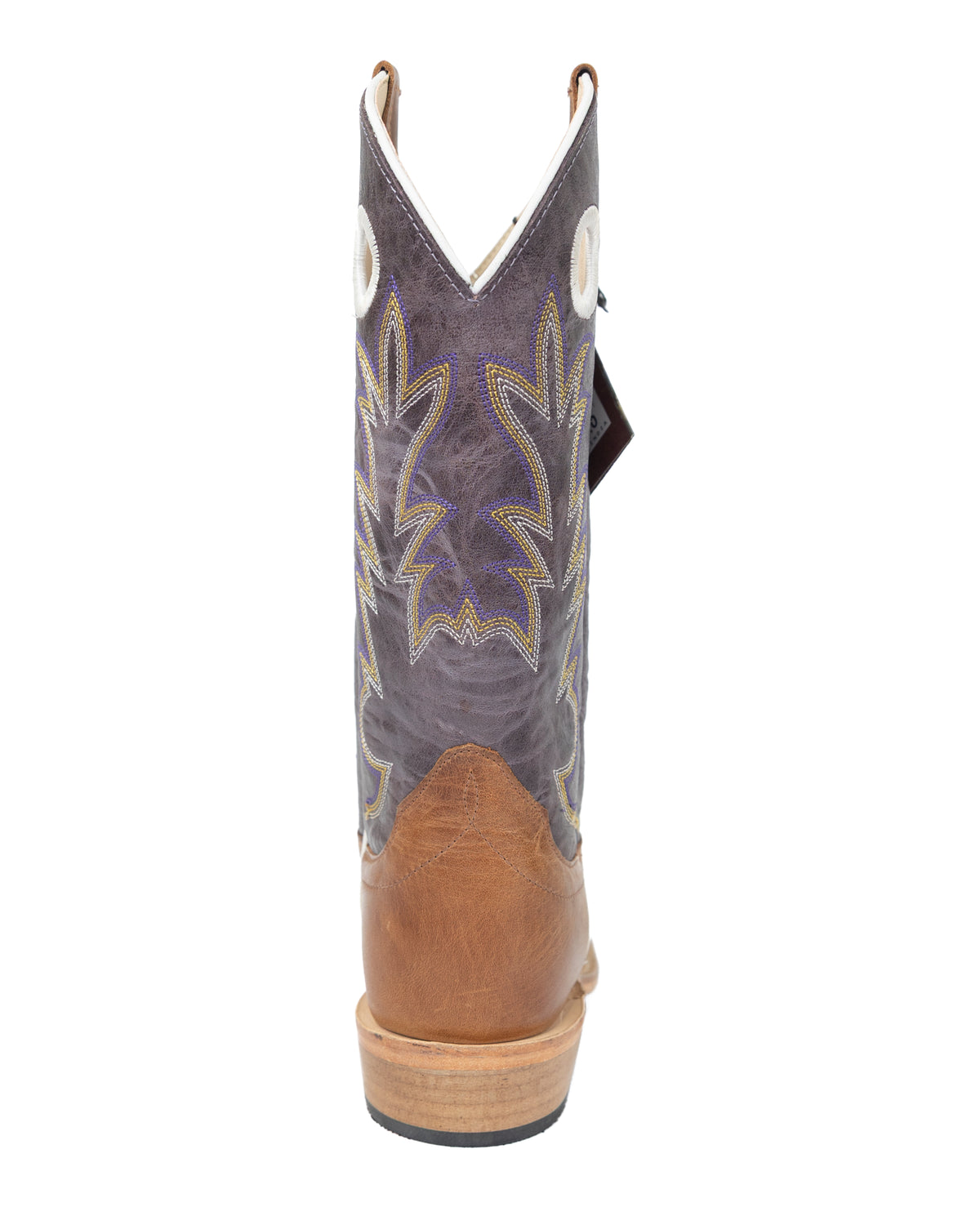 Old West Youth Boy's Brown Square Toe Boots with Purple Top 8211Y