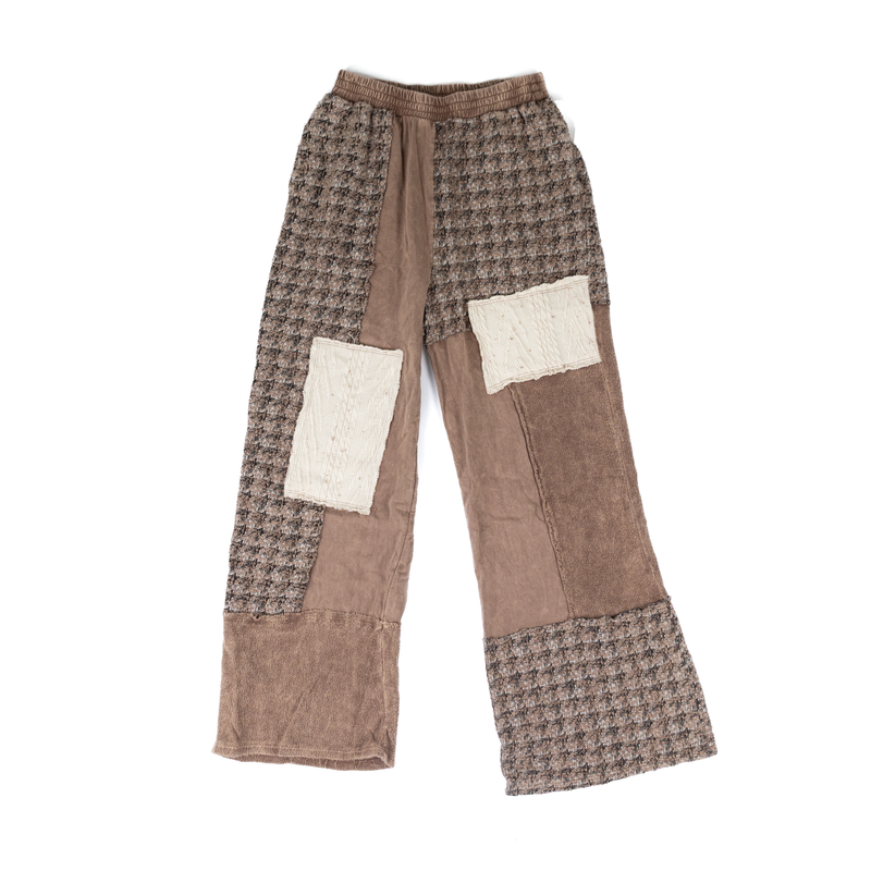 Women's Chocolate Mineral Washed Tweed Sweater Patched Pants HP6774P1