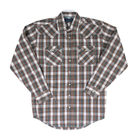 Men's Rock and Roll Denim Brown Plaid Long Sleeve Shirt RMN2S07574