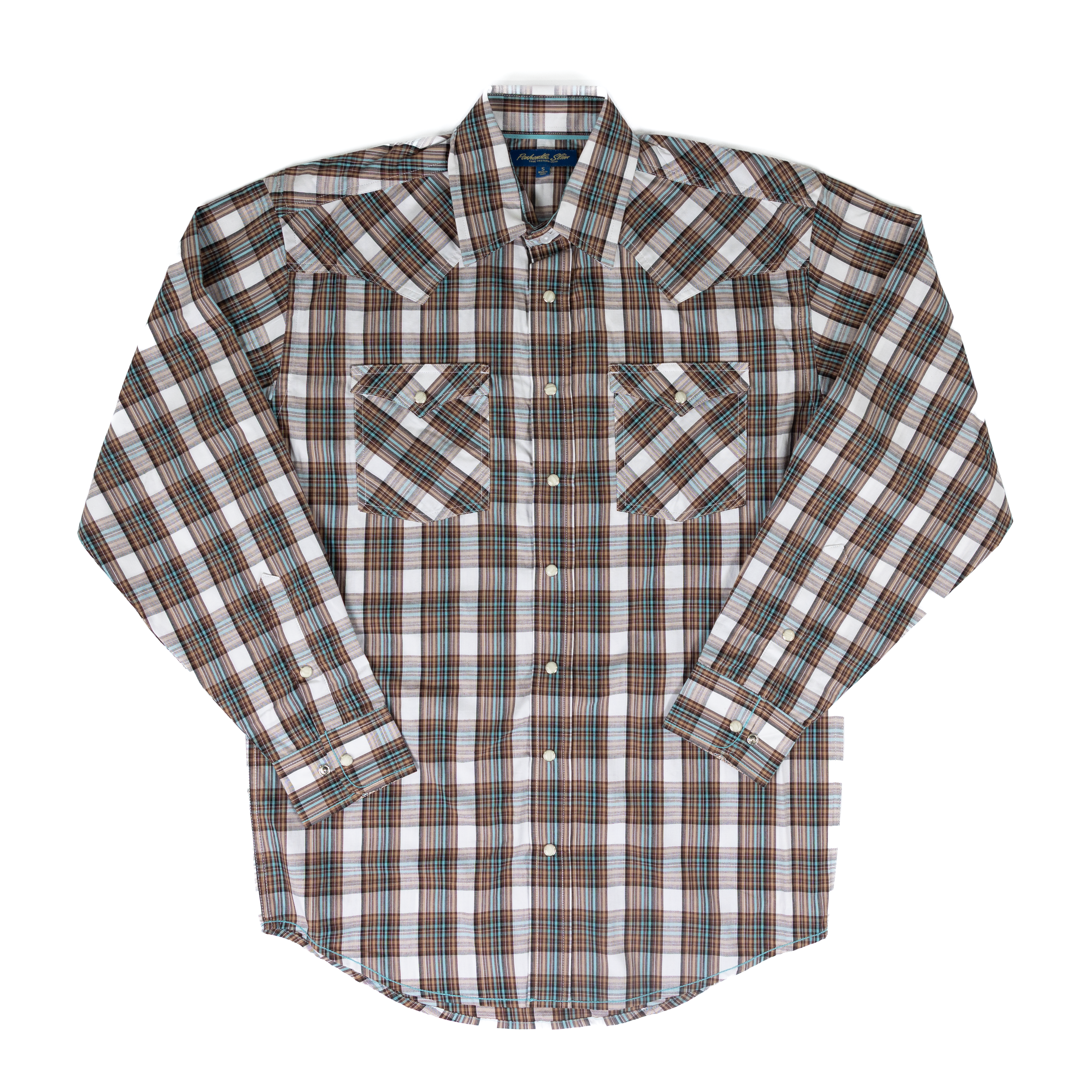 Men's Rock and Roll Denim Brown Plaid Long Sleeve Shirt RMN2S07574