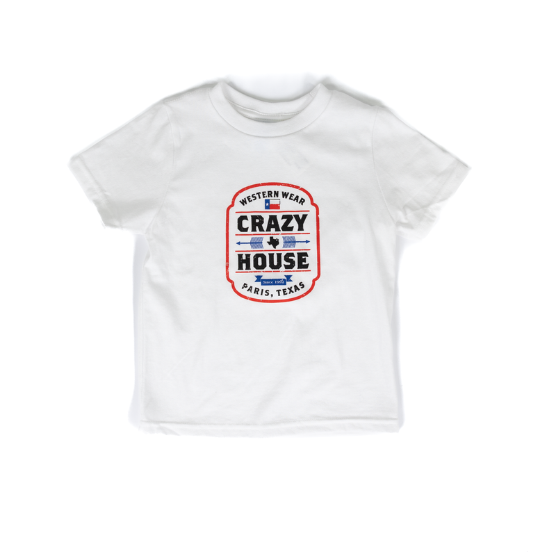 Youth Crazy House White Short Sleeve Feedsack T-shirt