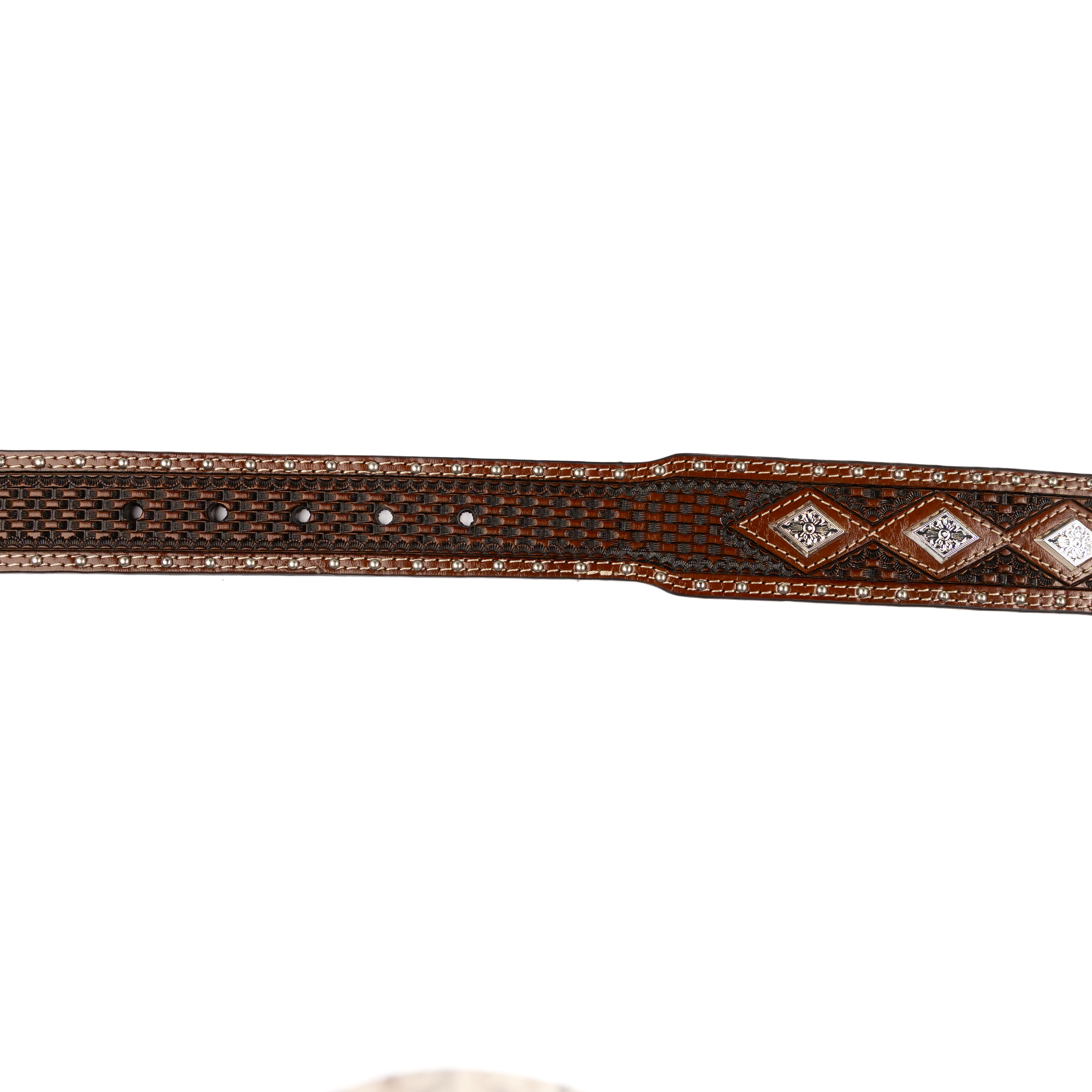Men's Cowboy Chrome Brown Leather Belt with Silver Diamond Conchos
