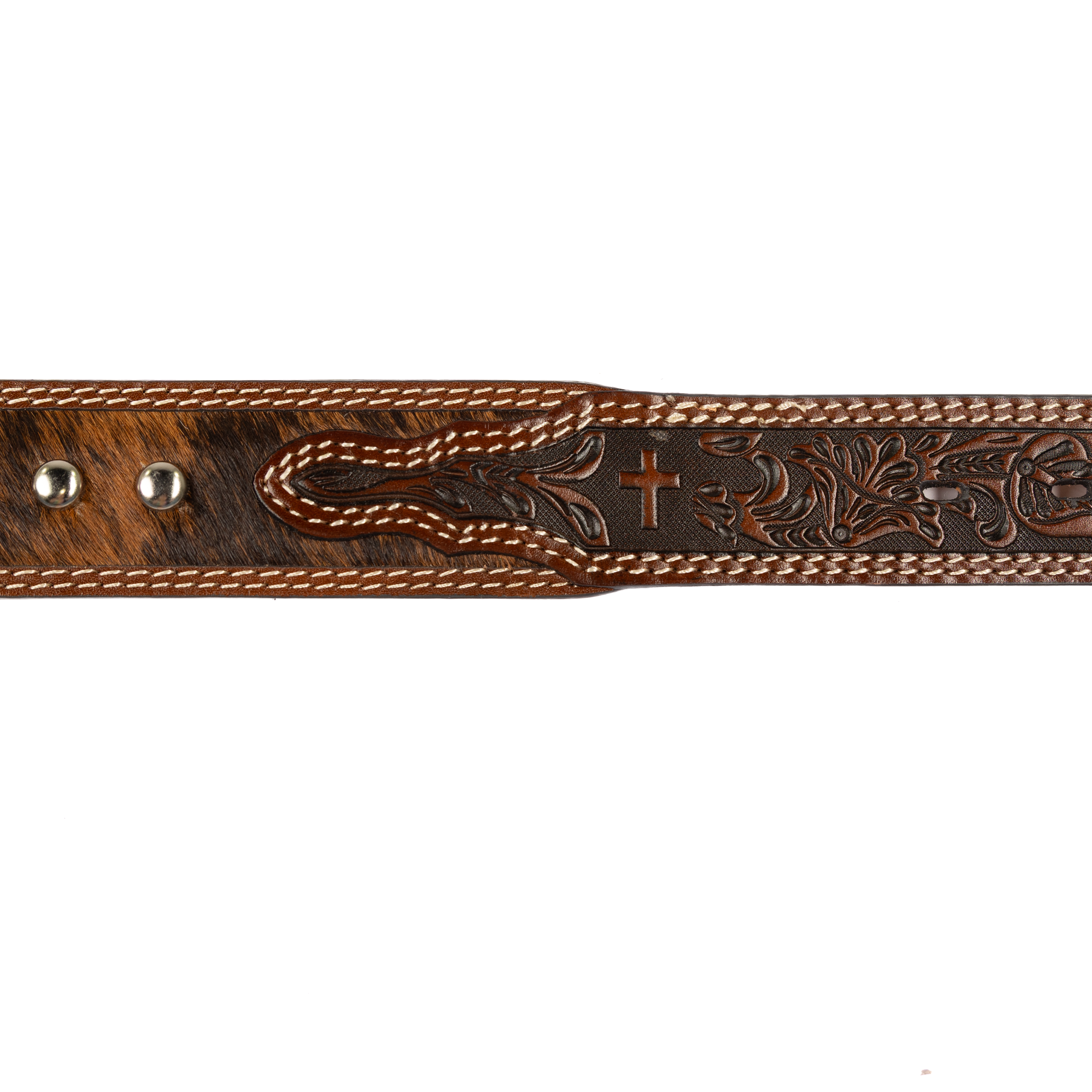 Boy's Cowboy Chrome Brown Leather Belt with Cow Hide 735