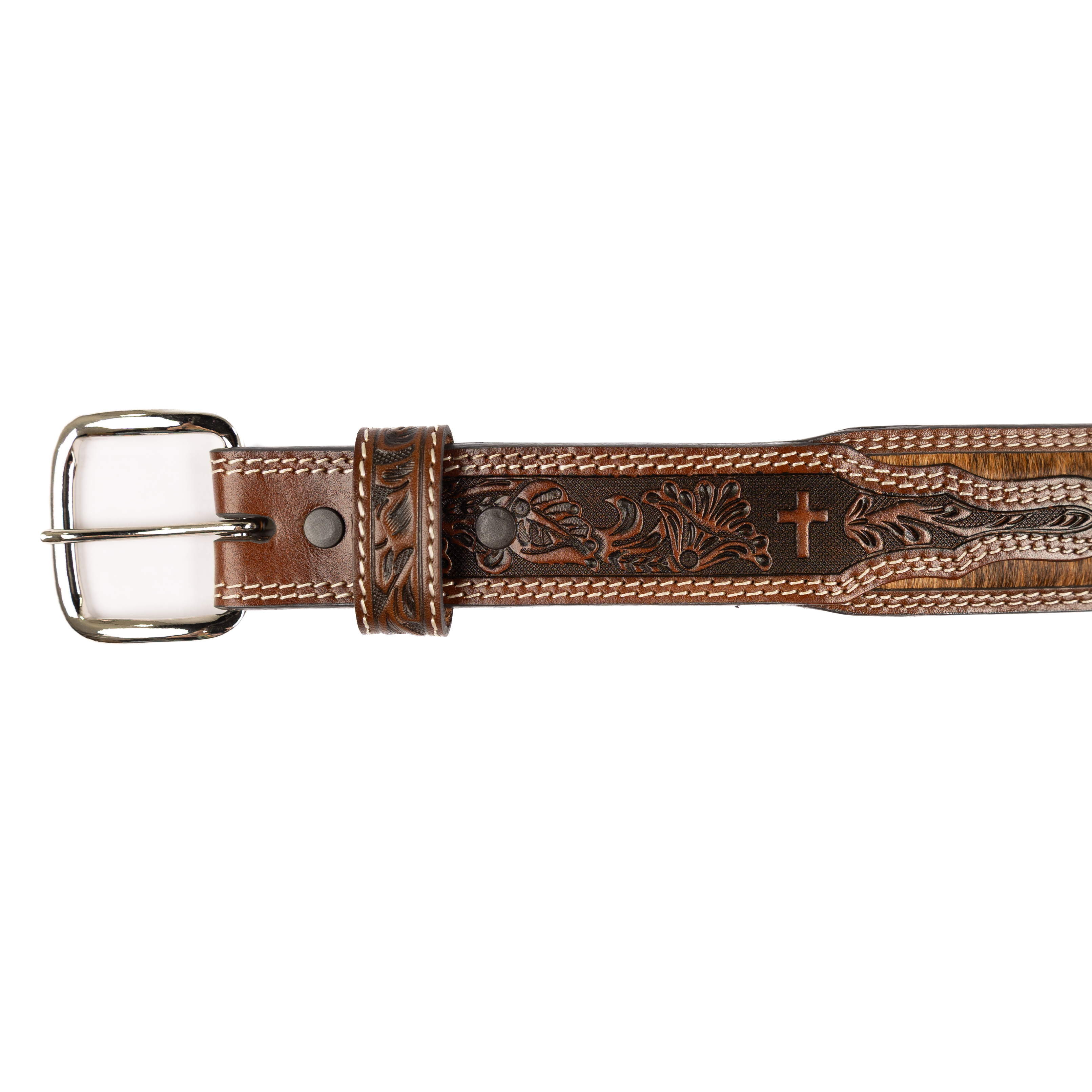Men's Cowboy Chrome Brown Belt with Cowhide 2735