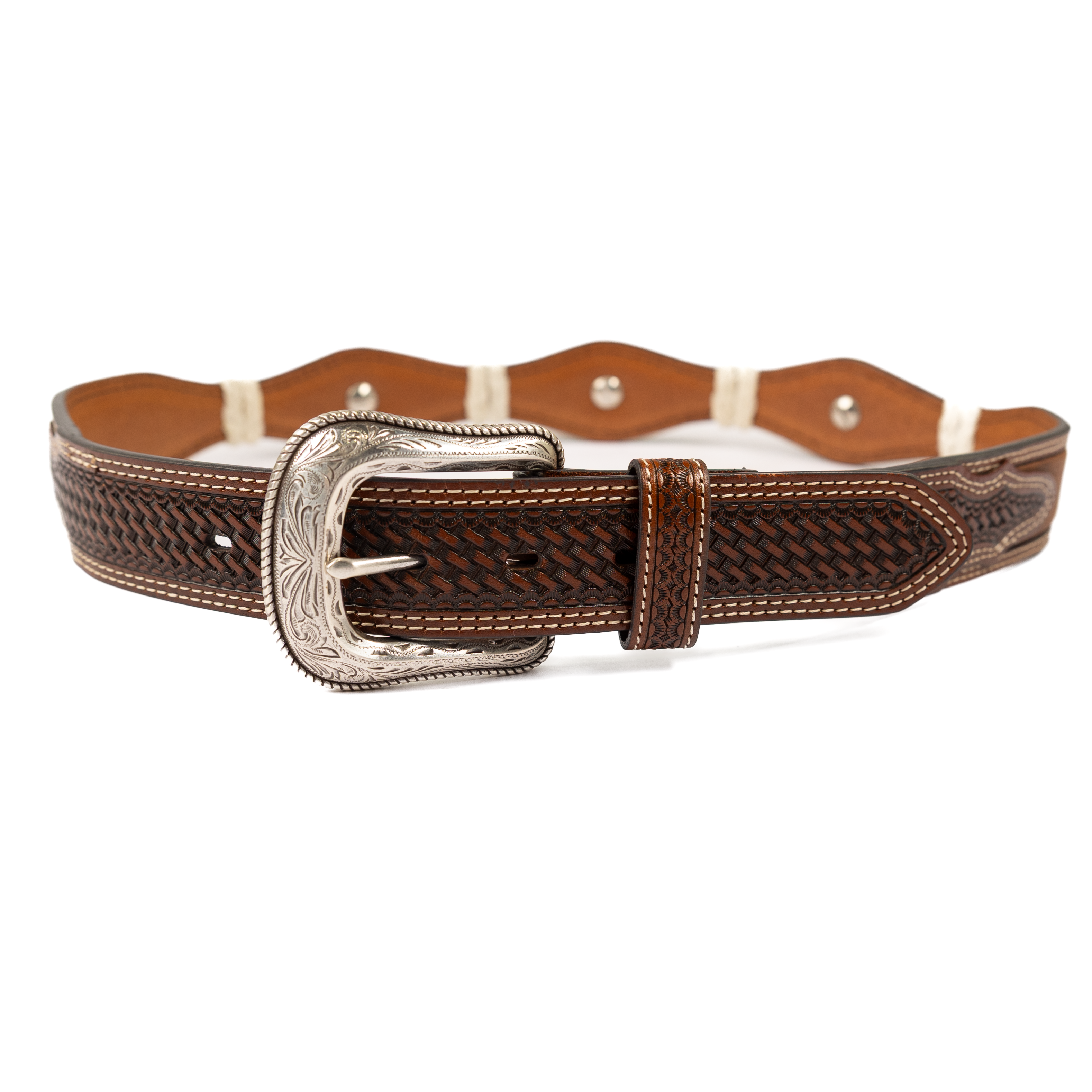 Men's Cowboy Chrome Brown Scalloped Belt with Star Conchos 2715