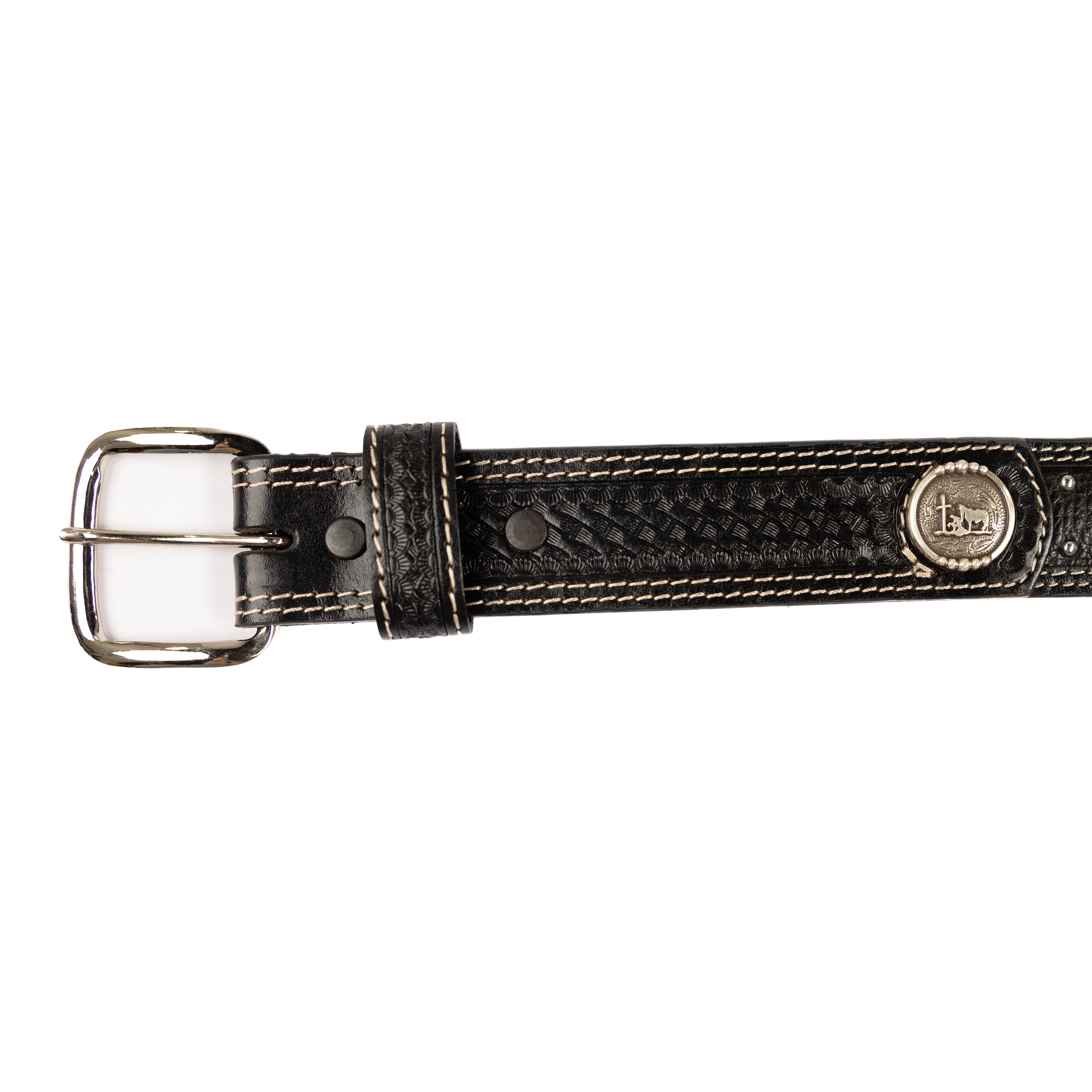Boys Cowboy Chrome Black Leather Belt with Silver Concho 871