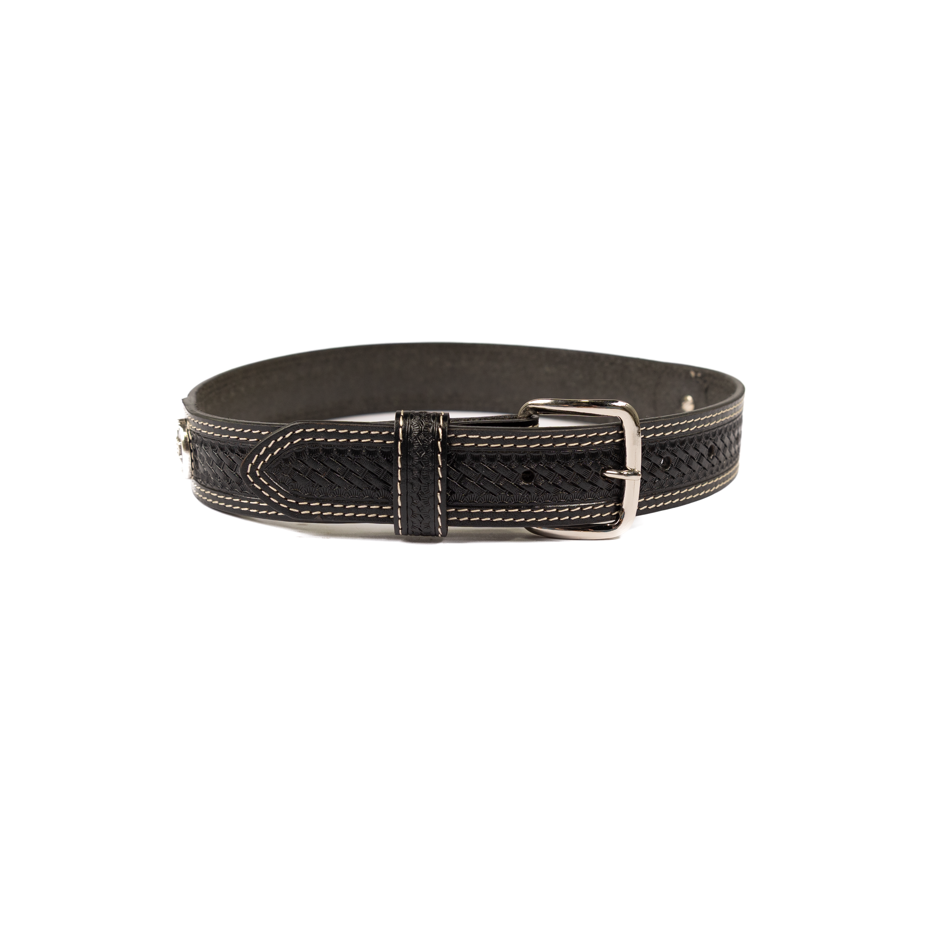 Boys Cowboy Chrome Black Leather Belt with Silver Concho 871