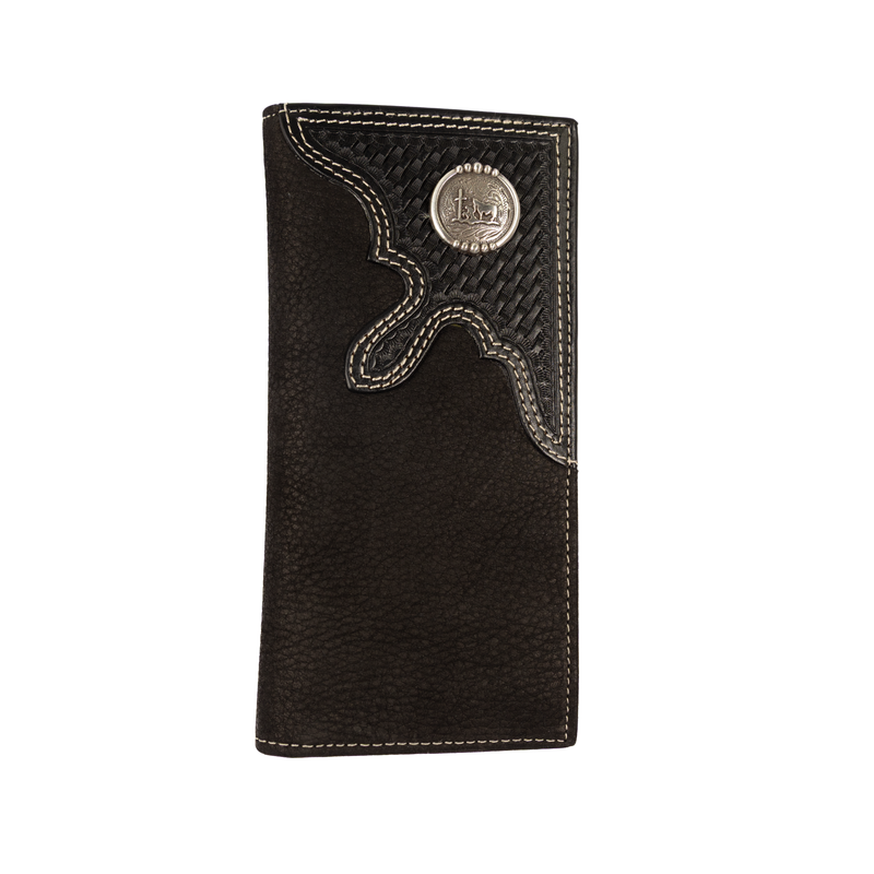 Men's Cowboy Chrome Black Rodeo Style Wallet with Basket Weave Overlay W521