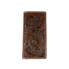 Men's Cowboy Chrome Dark Brown Leather Tooled Rodeo Style Wallet W476