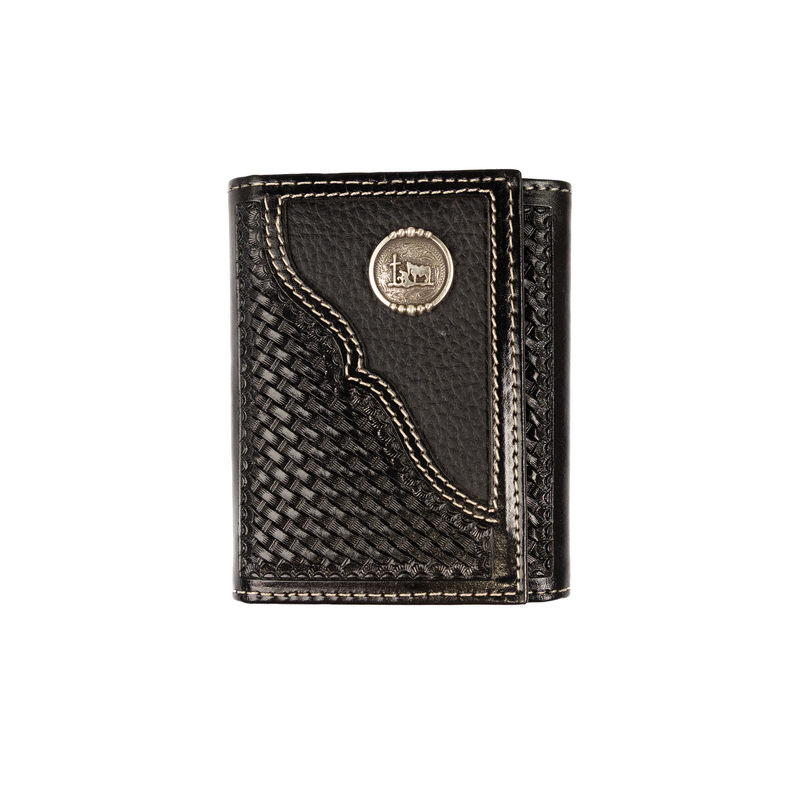 Men's Cowboy Chrome Black Tri-fold Wallet with Concho W371P