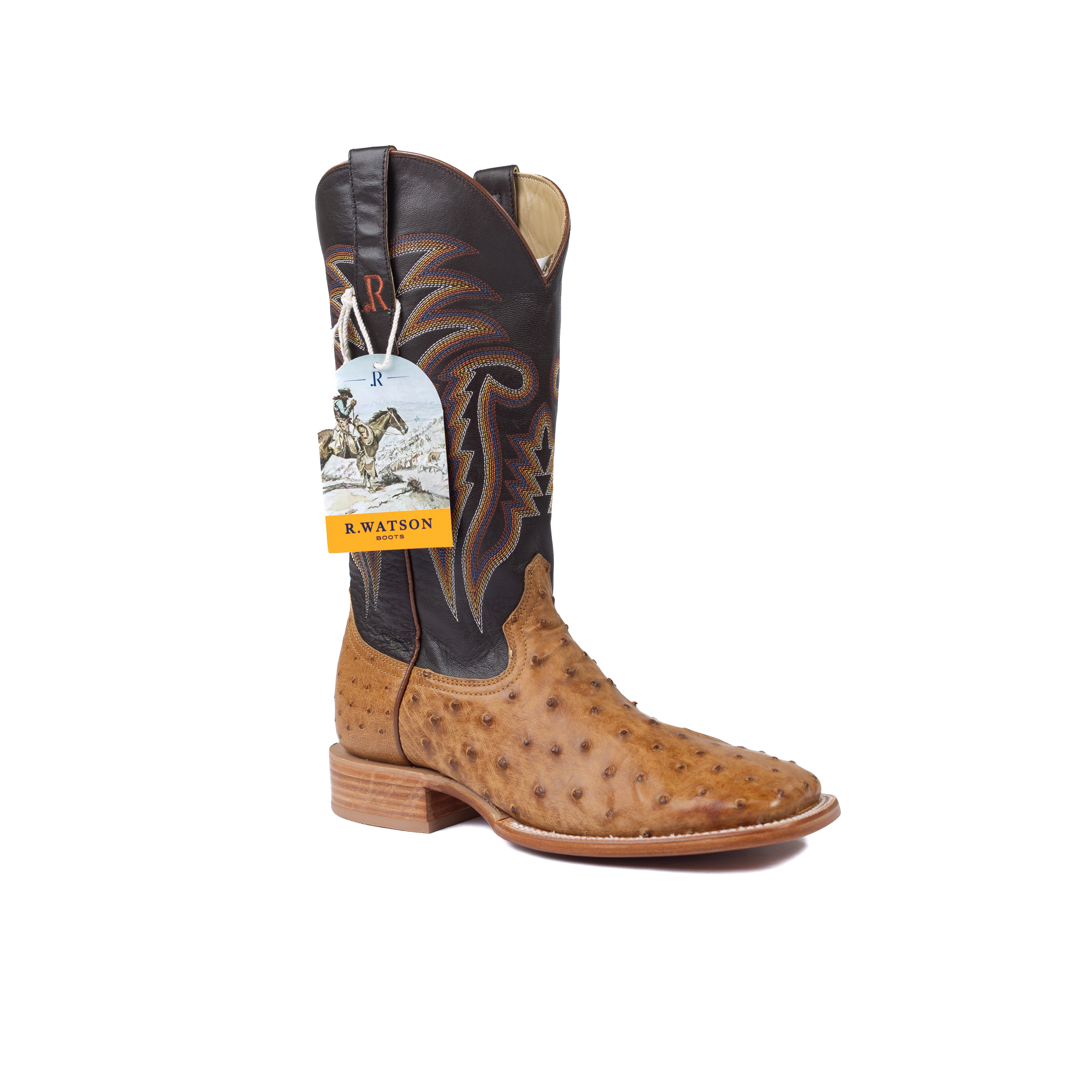 Men's R. Watson Full Quill Ostrich Wide Square with 13″ Volcano Brass Top  RW4603-2