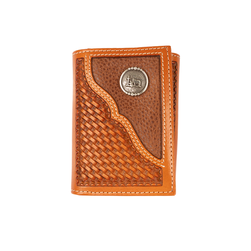 Men's Cowboy Chrome Saddle Tan Tri-fold Wallet with Concho W378P
