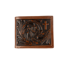 Men's Cowboy Chrome Brown Tooled Leather with Cross Wallet W676