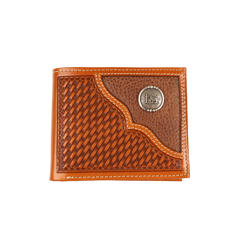 Men's Cowboy Chrome Saddle Tan Bi-fold Wallet with Silver Concho W368P