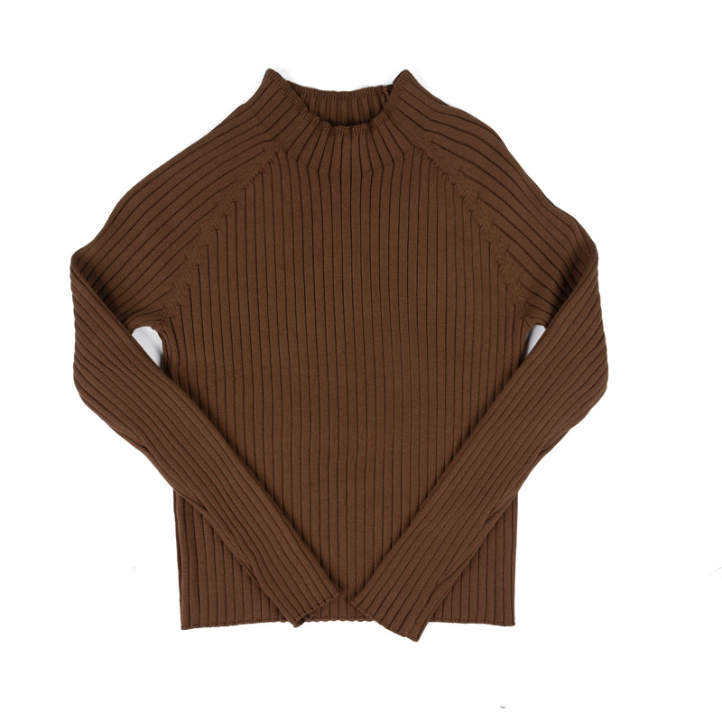 Another Love Women's Brown Evalina Long Sleeve Mock Neck Shirt 