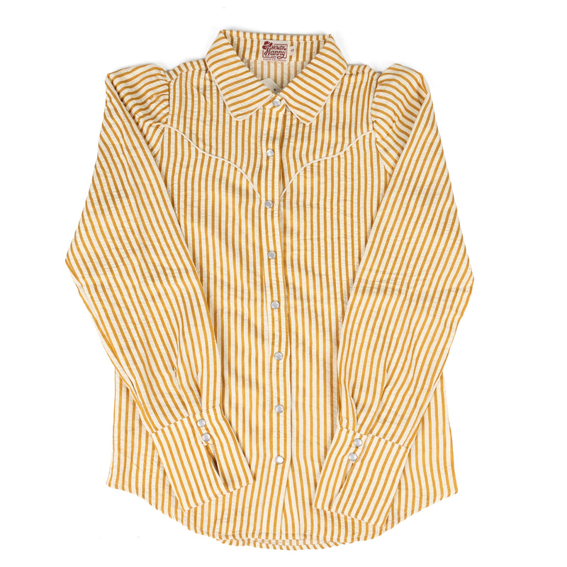 Howdy Hanny Long Sleeve Yellow Stripe Pearl Snap Shirt 