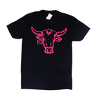 Women's Black T-shirt with Neon Pink Steer on the Front 