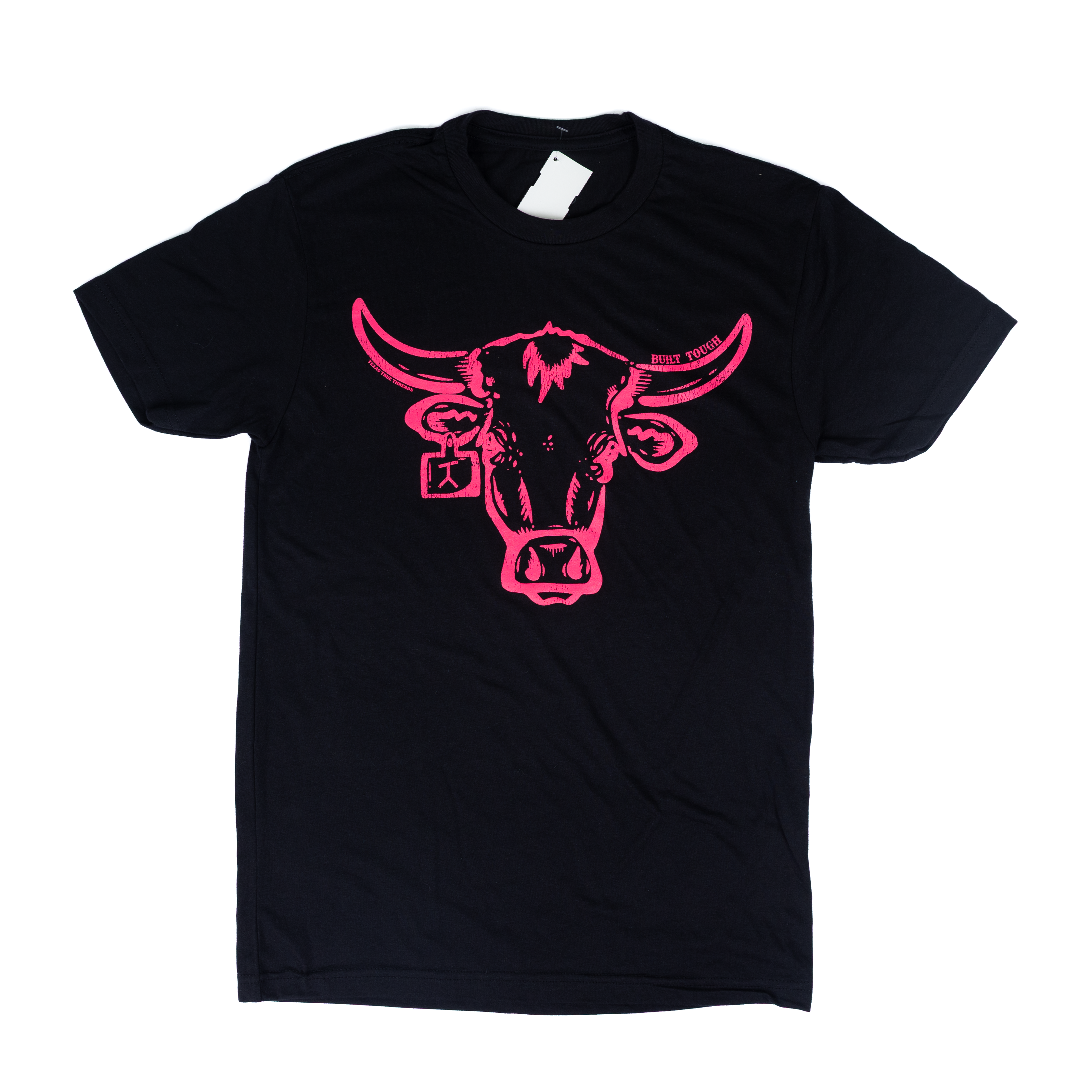Women's Black T-shirt with Neon Pink Steer on the Front 
