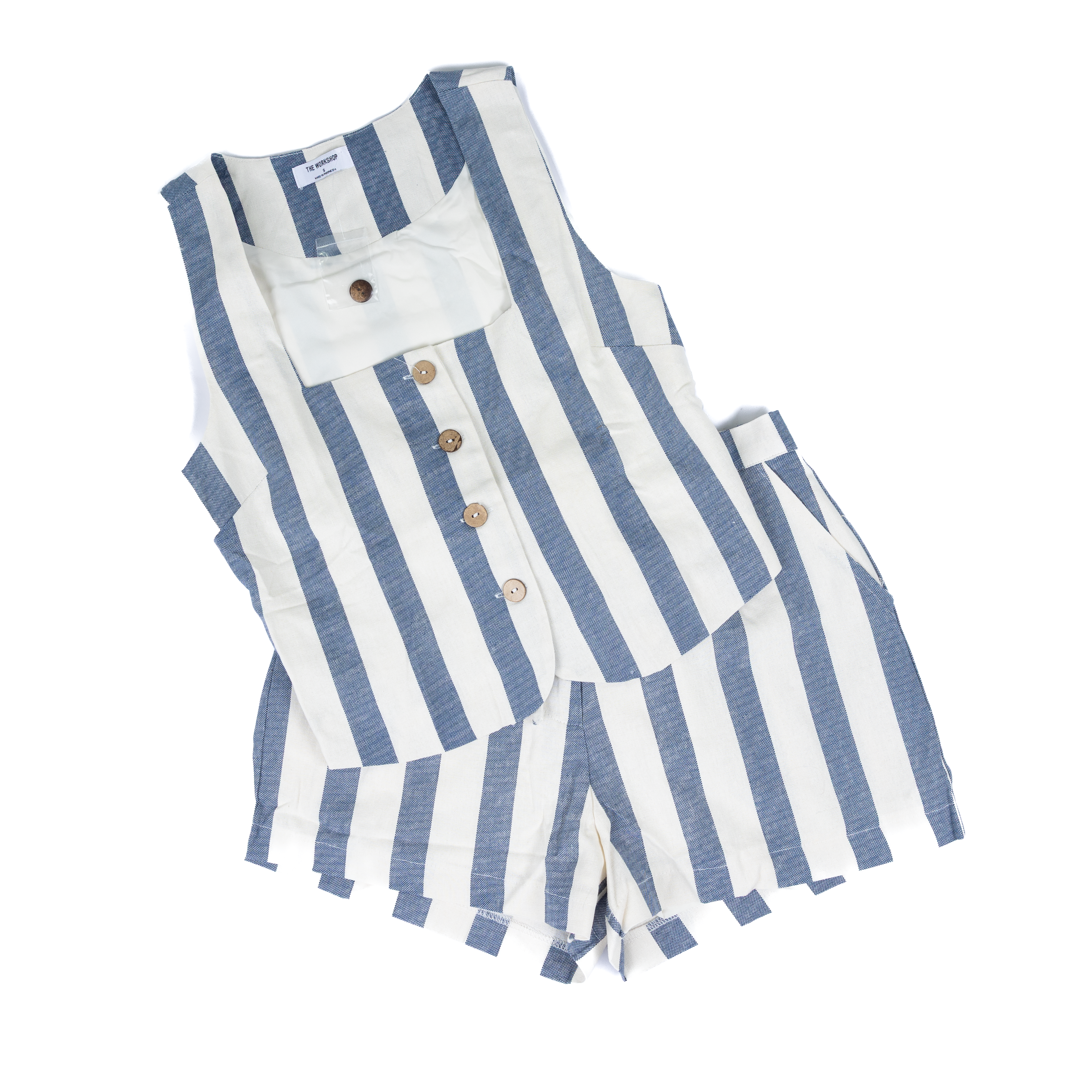 Women's Navy and White Striped Button Up Tank Top TW1842-T