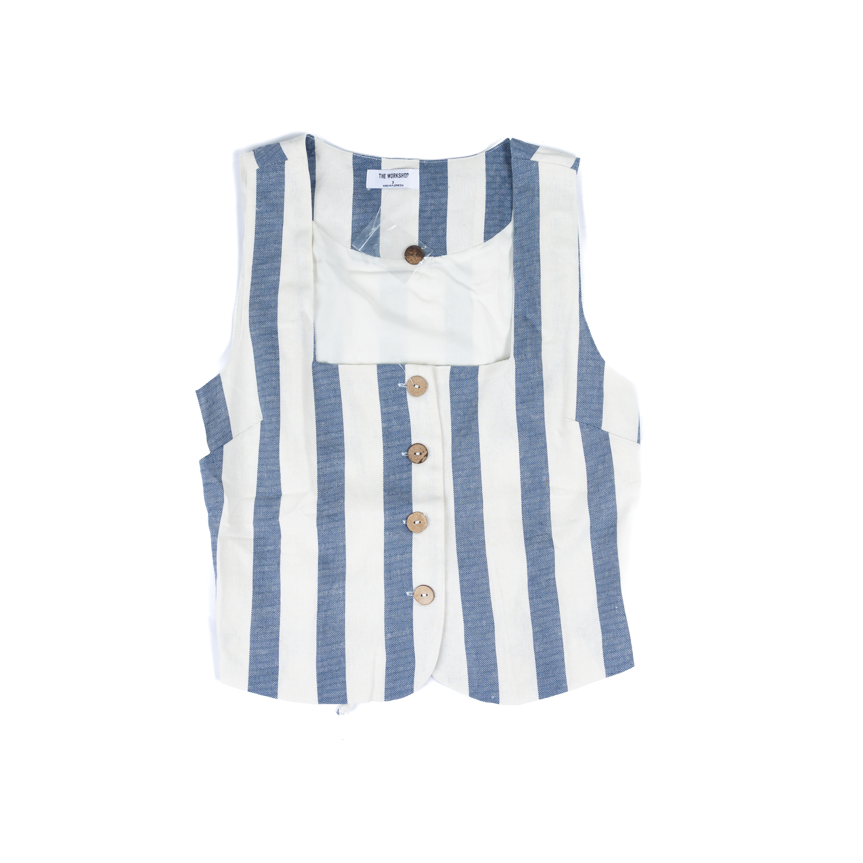 Women's Navy and White Striped Button Up Tank Top TW1842-T