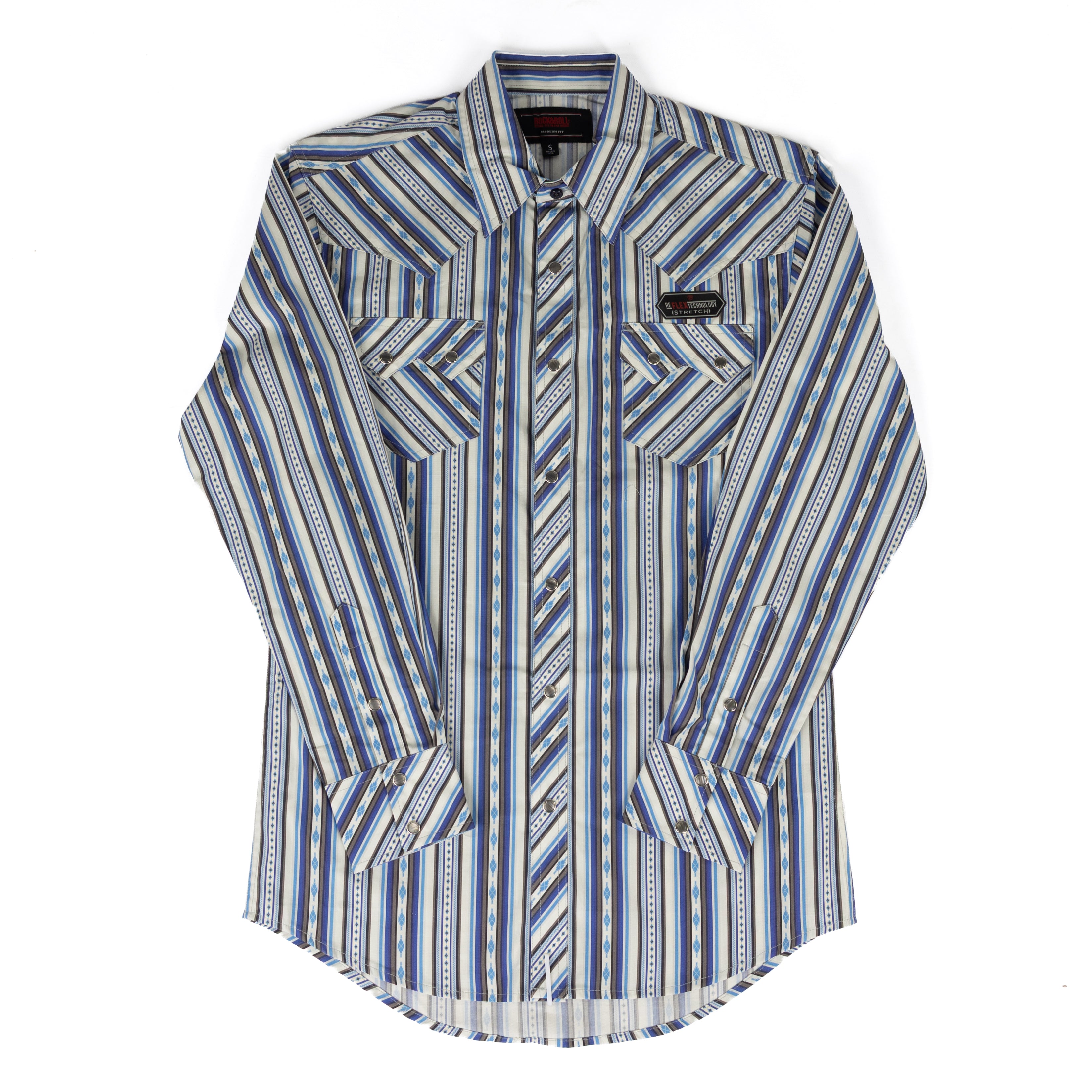 Rock and Roll Denim Long Sleeve Stripe Printed Snap Shirt BMN2S09433