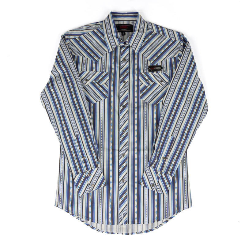 Rock and Roll Denim Long Sleeve Stripe Printed Snap Shirt BMN2S09433