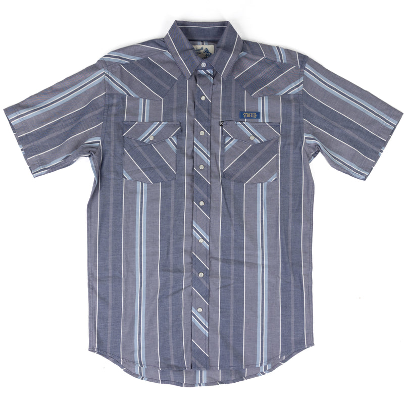 Panhandle Men's Short Sleeve Blue Striped Snap Shirt PMN3S09475