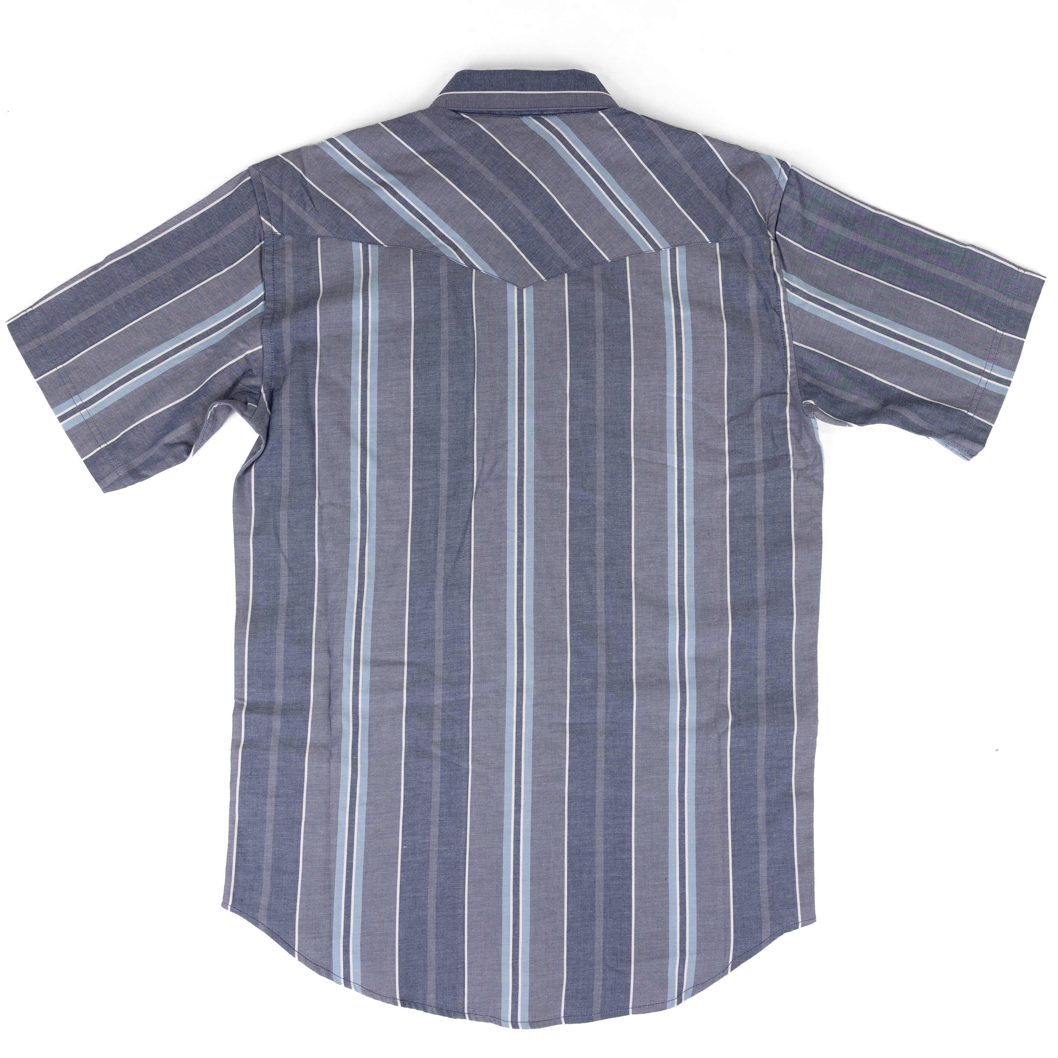 Panhandle Men's Short Sleeve Blue Striped Snap Shirt PMN3S09475