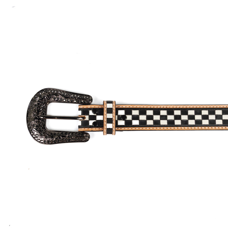 Angel Ranch Women's Black and White Checkered Leather Belt