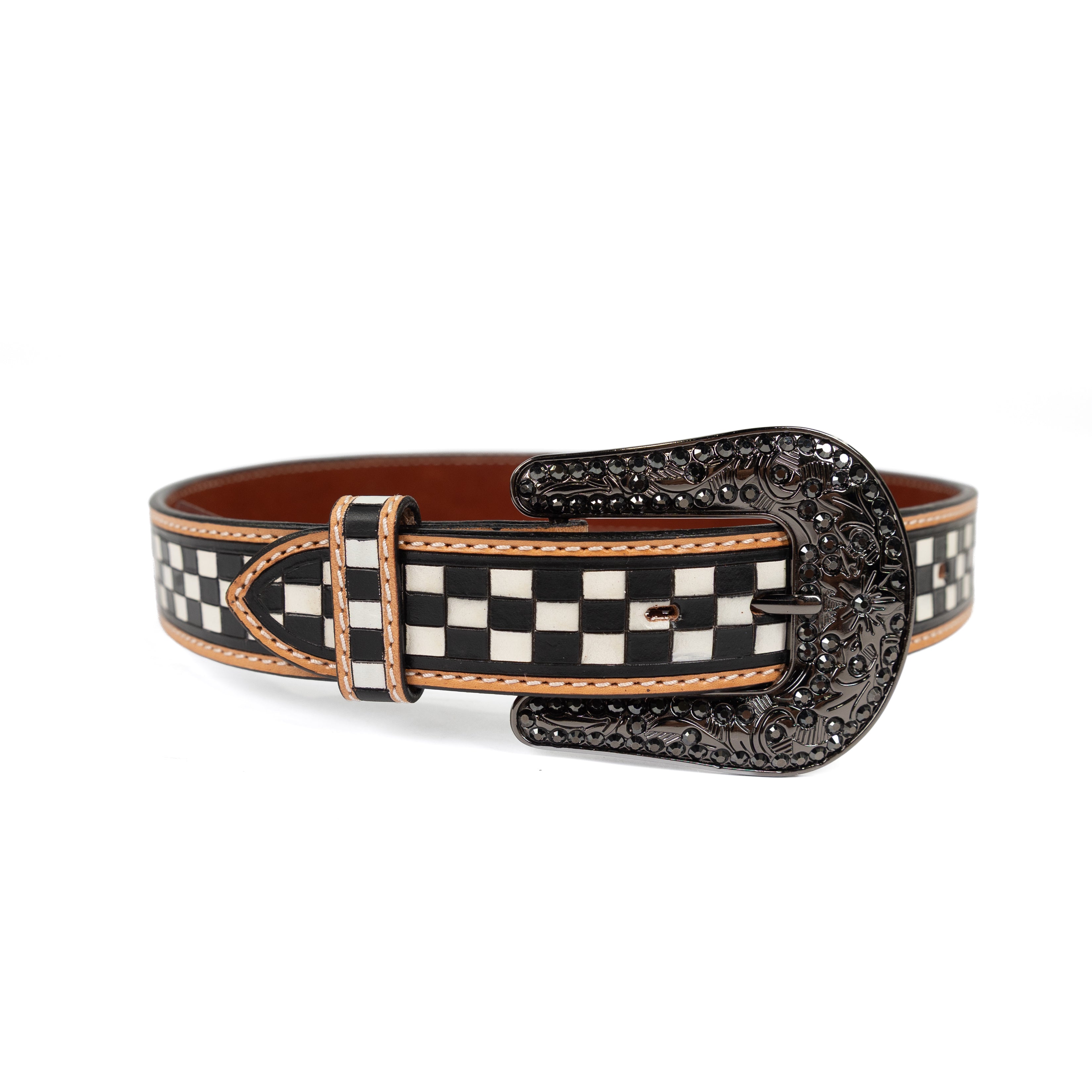 Angel Ranch Women's Black and White Checkered Leather Belt