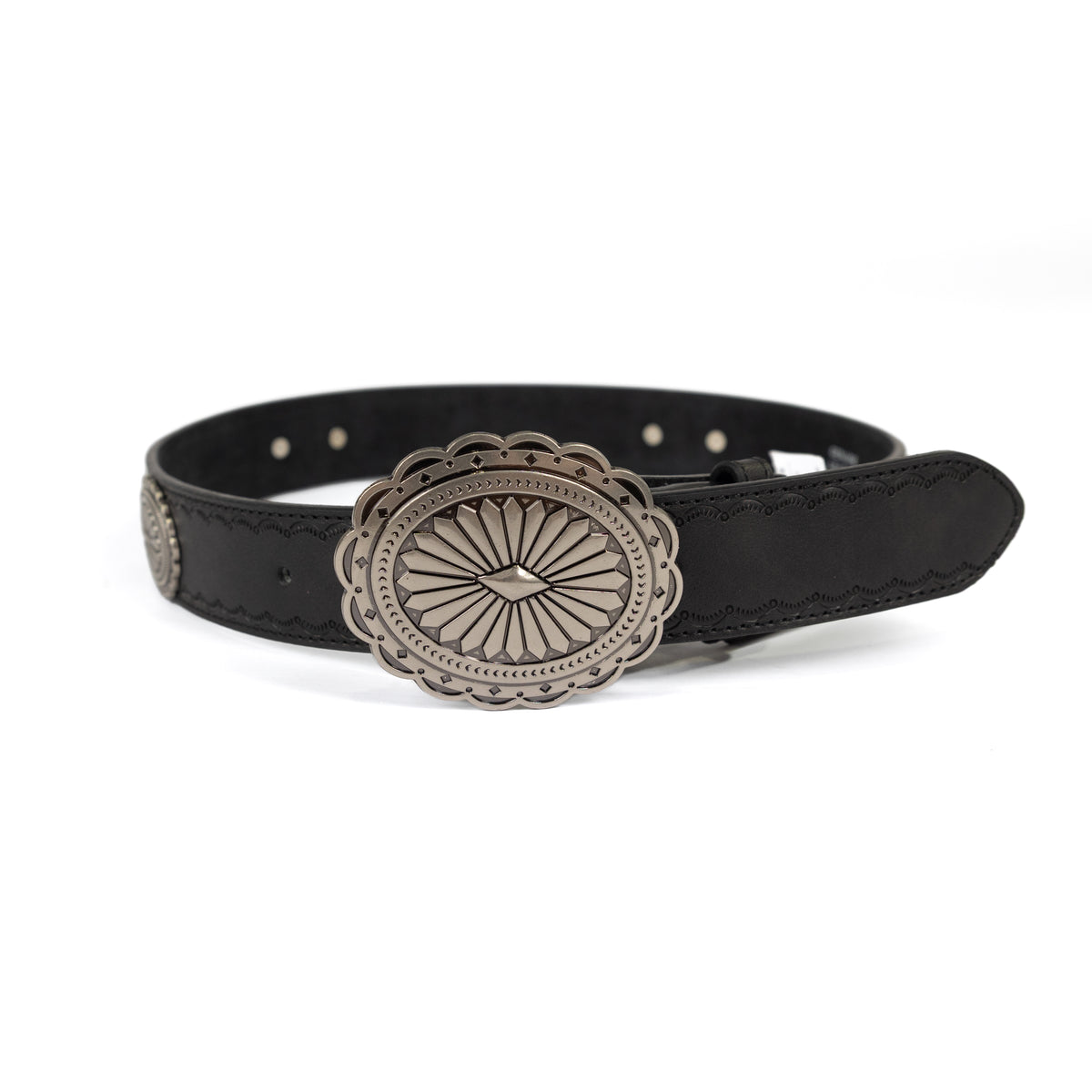 Angel Ranch Women's Black Engraved Leather Belt