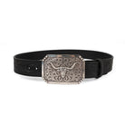 3D Men's Black Floral Tooled Belt with Longhorn Buckle