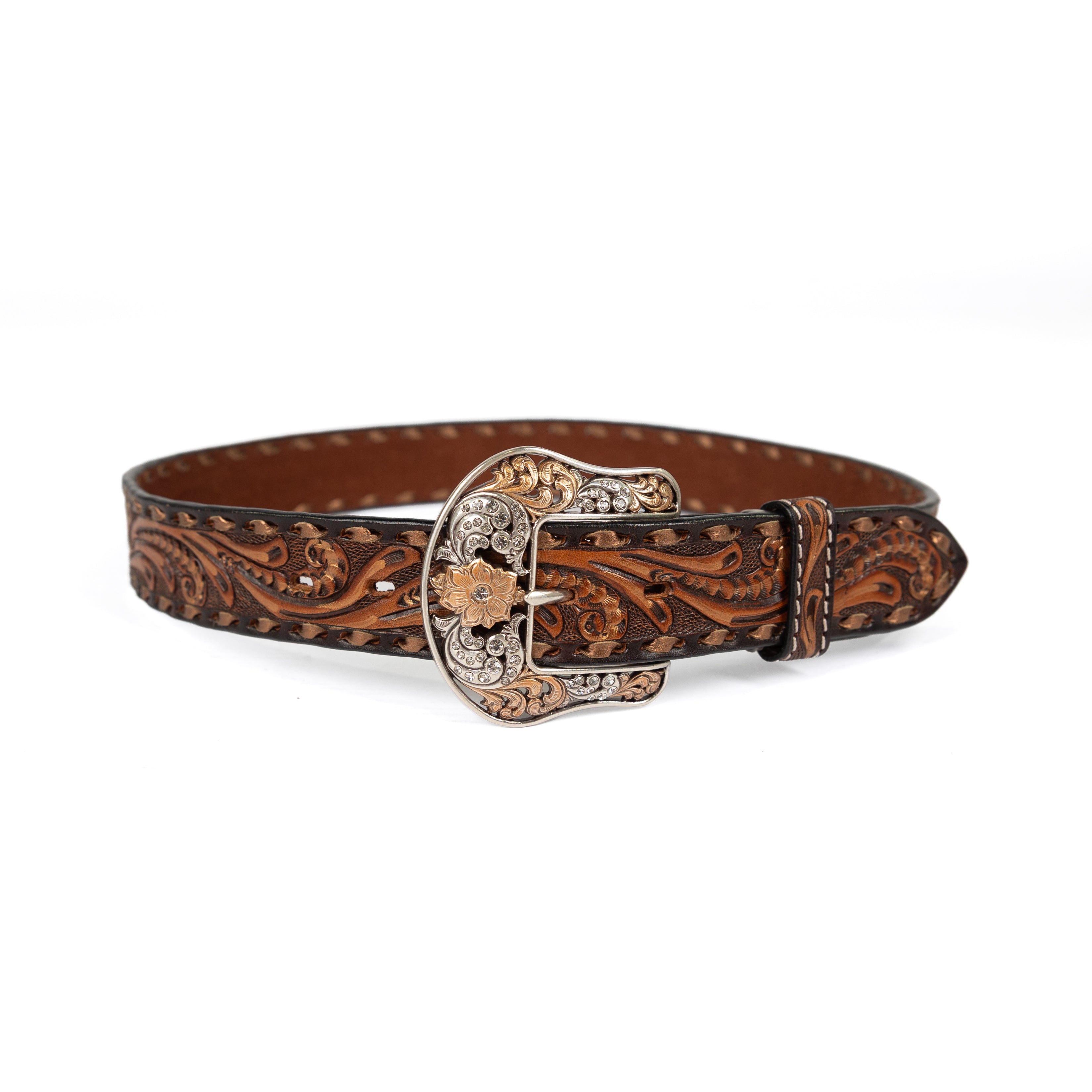 Angel Ranch Women's Scroll Tooled Brown Leather Belt