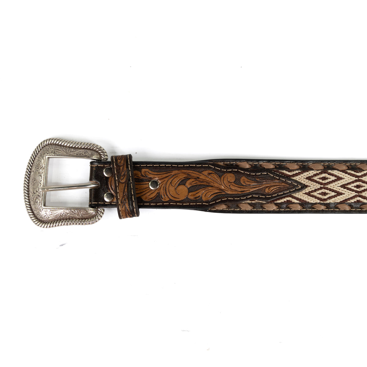 Nocona Men's Diamond Embroidered Brown Leather Belt