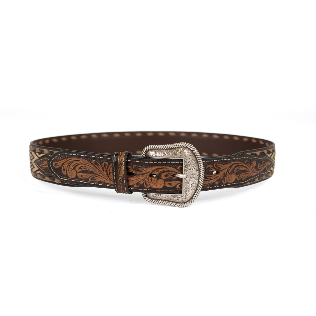 Nocona Men's Diamond Embroidered Brown Leather Belt