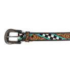 Angel Ranch Women's Checkerboard Hand Painted Tooled Leather Belt