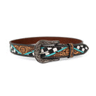 Angel Ranch Women's Checkerboard Hand Painted Tooled Leather Belt