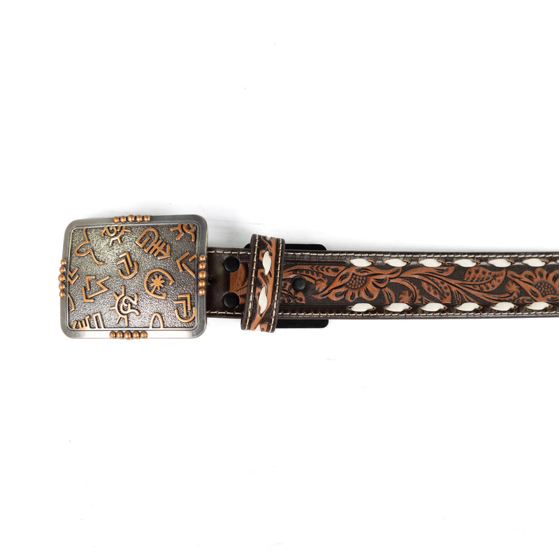 Angel Ranch Women's Floral Tooled Genuine Leather Belt with Buck Stitching