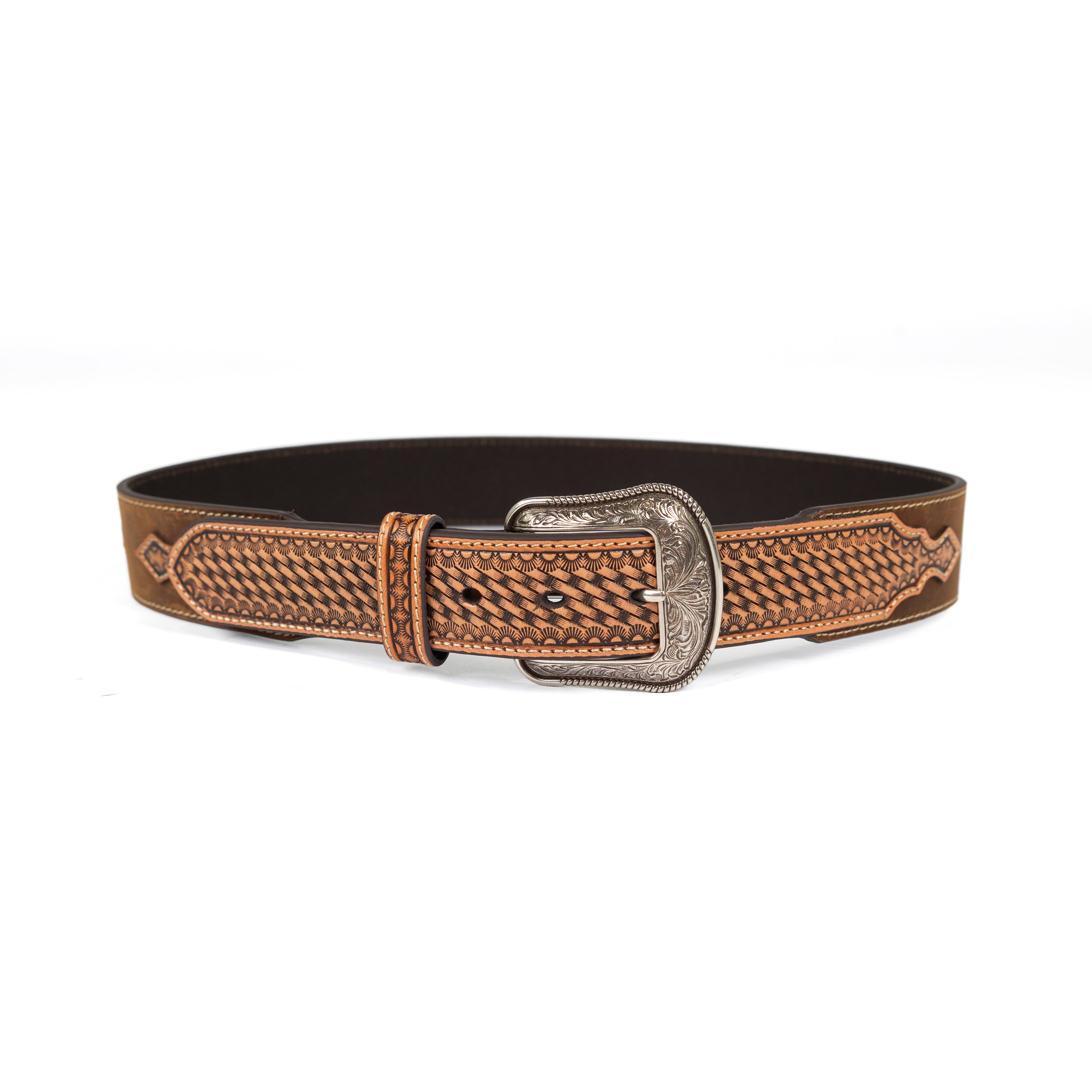 3D Men's Basket Weave and Boot Stitched Belt