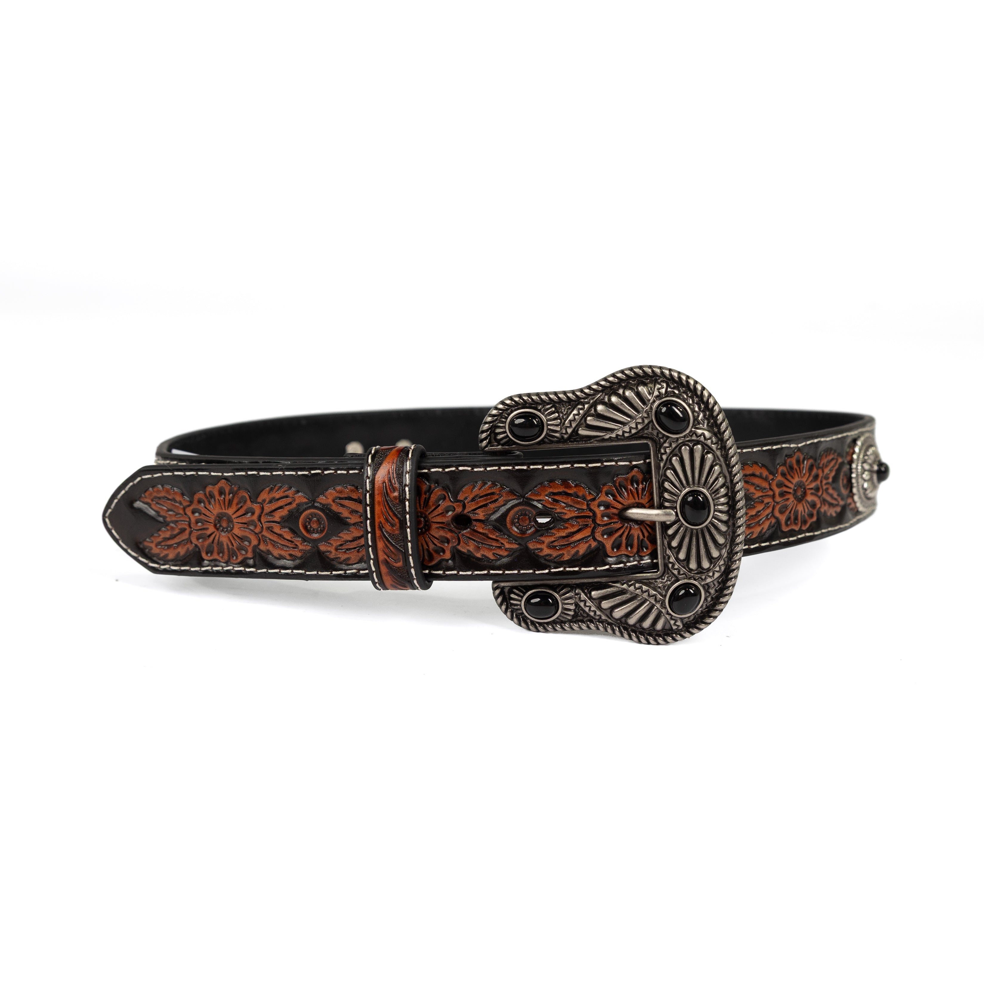 Ariat Women's Floral Embossed Concho Black Western Belt