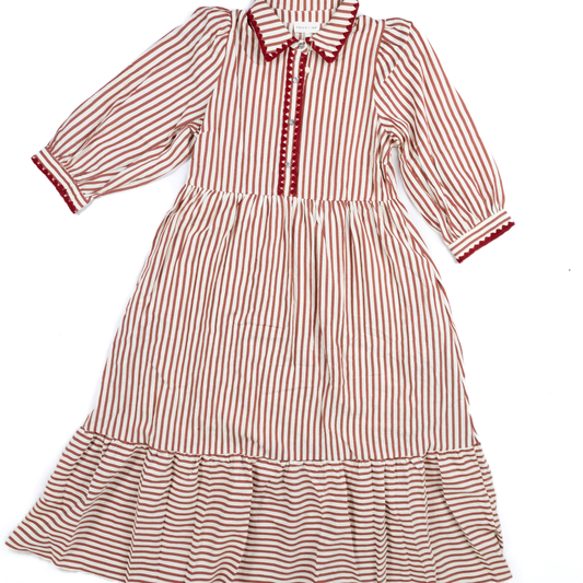 Women's Entro Red and White Striped Midi Dress D27342