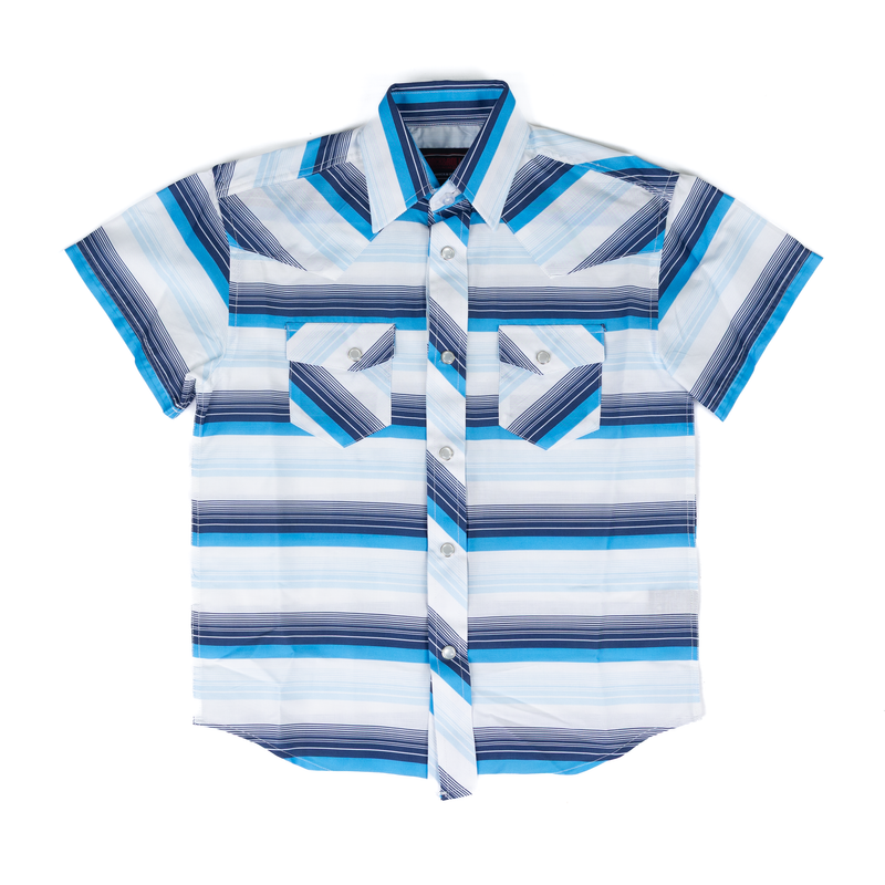 Boy's Rock and Roll Denim Short Sleeve Stripe Snap Shirt BBN3S08655