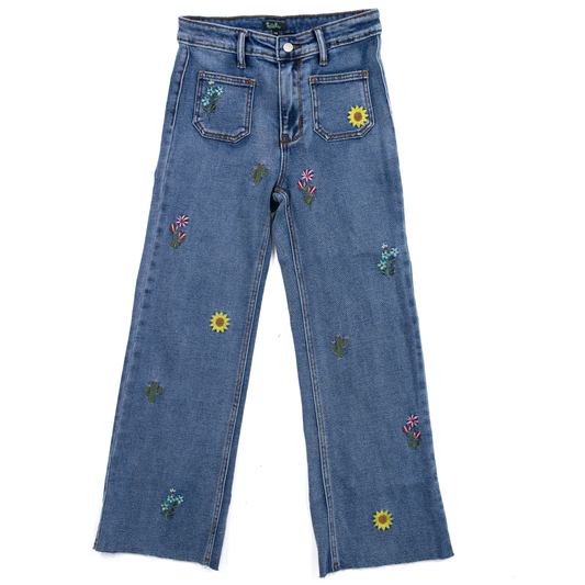 Girl's Twisted Filly Floral Embroidered Jeans