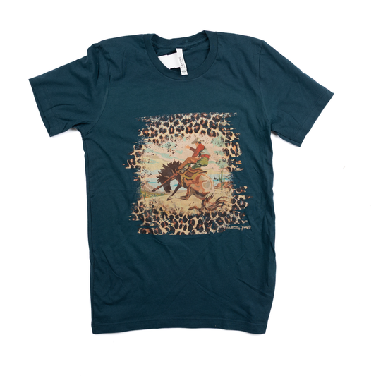 Women's Teal Leopard Bronc T-shirt