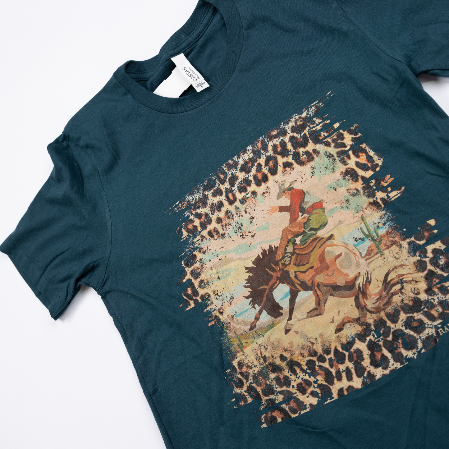 Women's Teal Leopard Bronc T-shirt