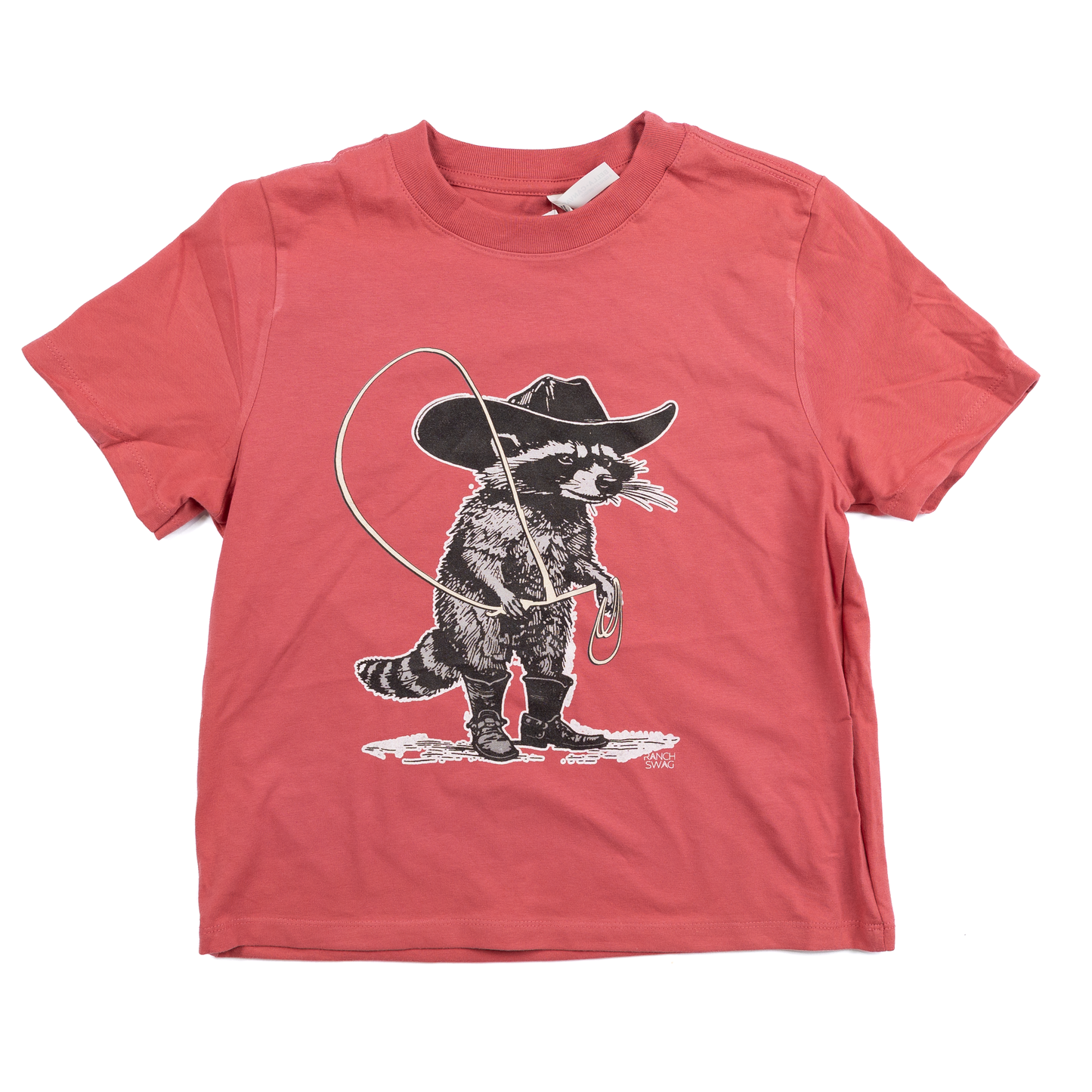 Women's Red Graphic Cowboy Racoon T-shirt